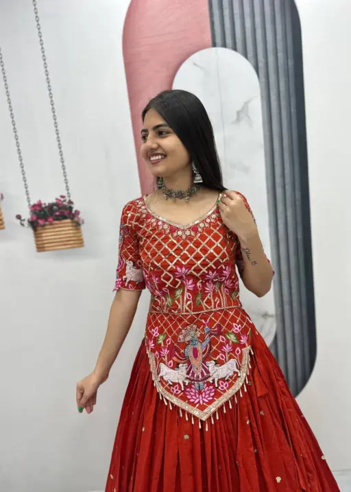 Purple Color Long Blouse with Lehenga for Wedding