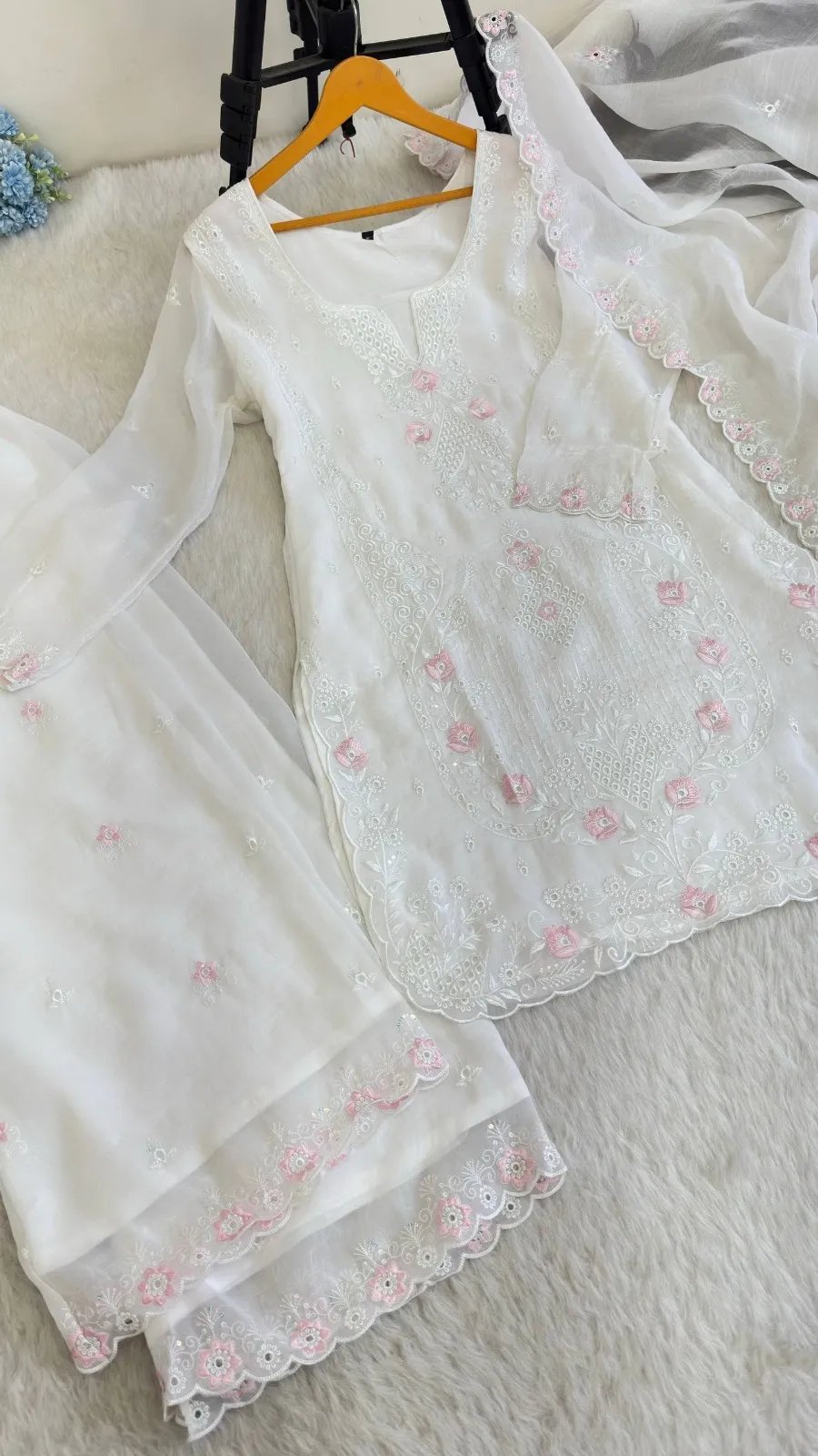 White Cutwork Pakistani Dress for Wedding - Image 3