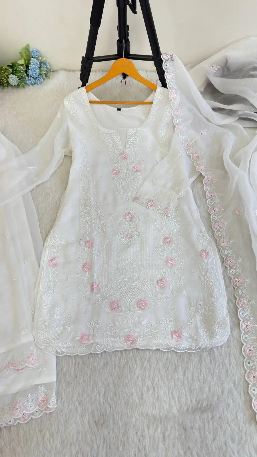 White Cutwork Pakistani Dress for Wedding - Image 4