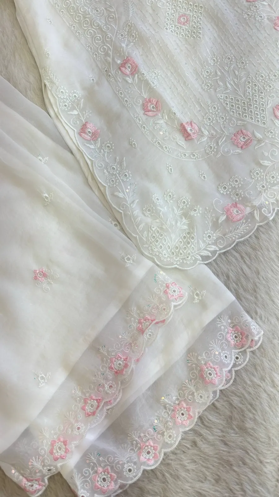 White Cutwork Pakistani Dress for Wedding - Image 5