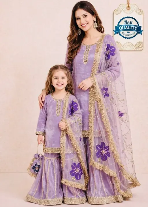 Purple Mother Daughter Combo Salwar Suit