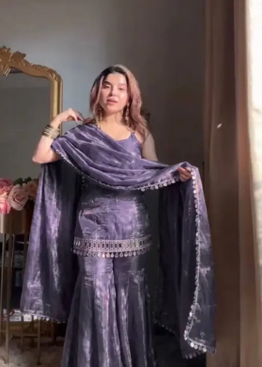 Purple Sleeveless Mirror Kurta Set