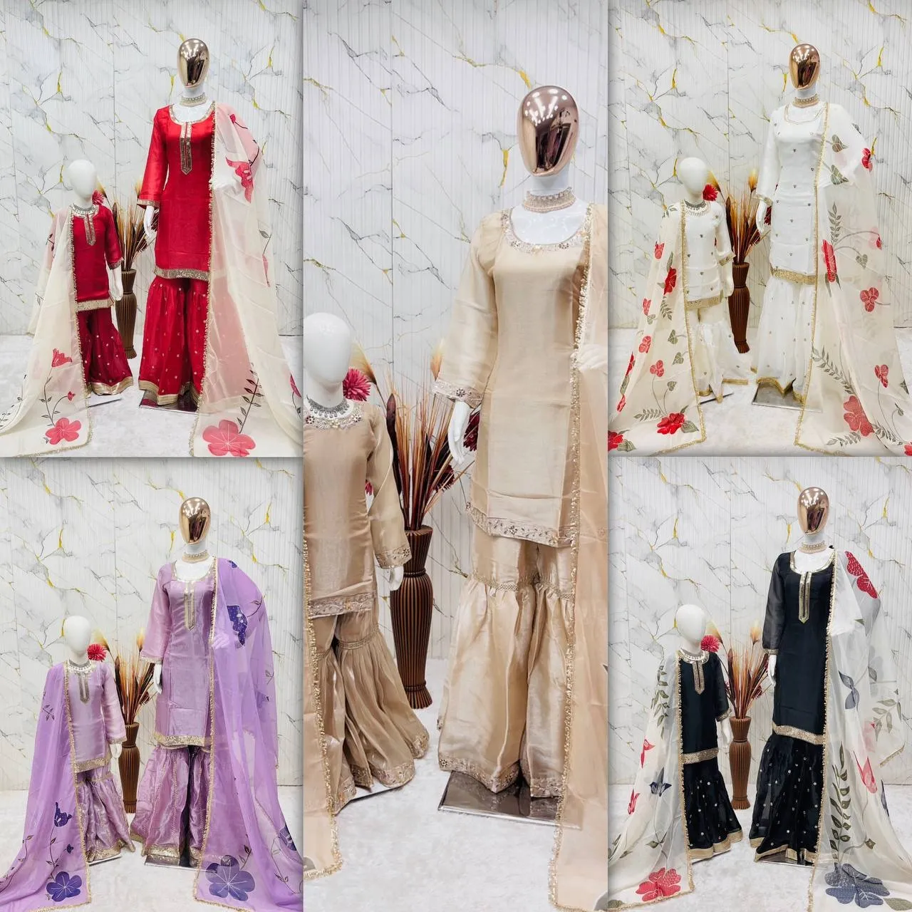 Red Mother Daughter Combo Sharara Salwar Suit - Image 4