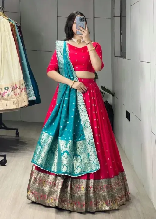 Red Paithani Silk Lehenga for Festive