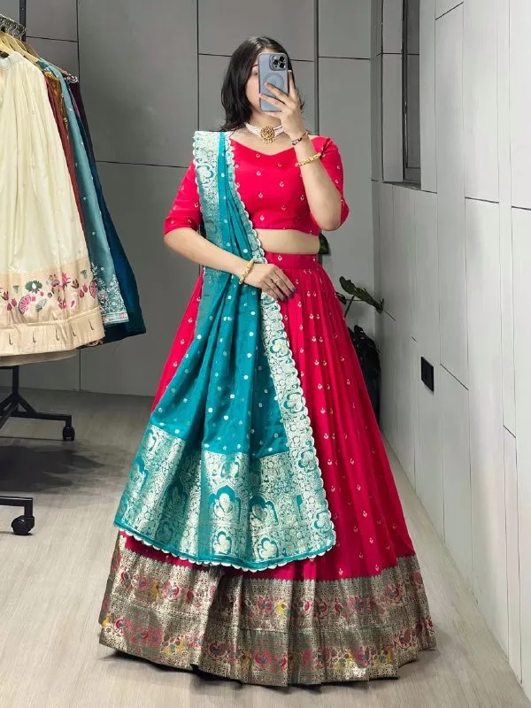 Red Paithani Silk Lehenga for Festive