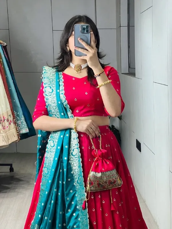 Red Paithani Silk Lehenga for Festive - Image 2