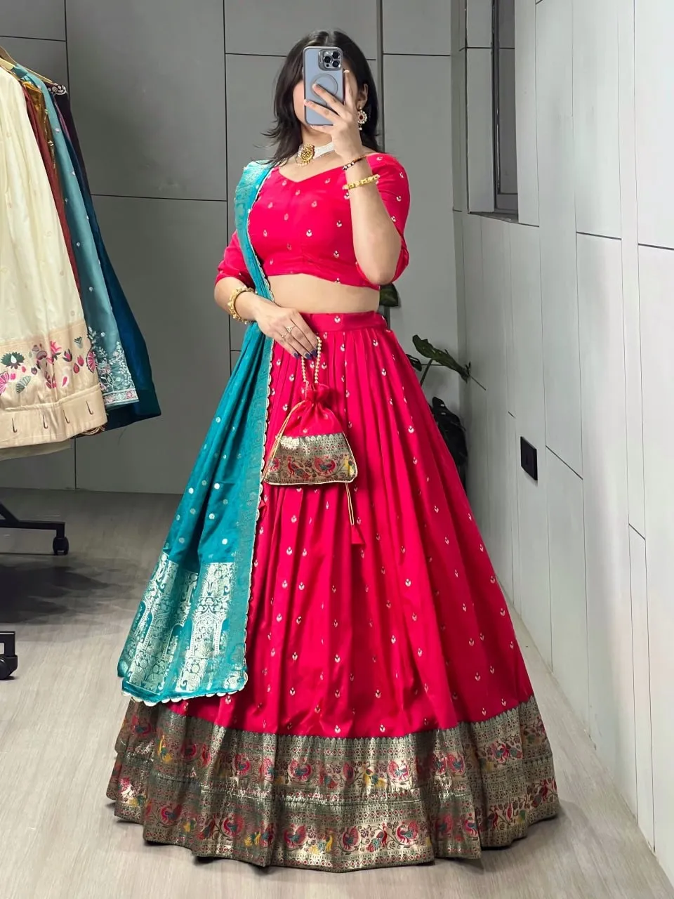 Red Paithani Silk Lehenga for Festive - Image 3