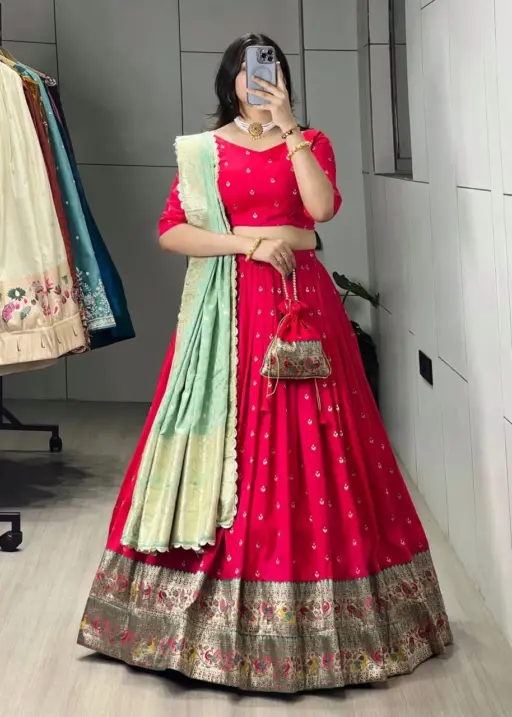 Red Paithani Silk Lehenga for Wedding