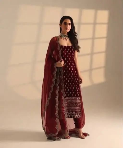 Red Sleeveless 3 Piece Kurti Set for Party