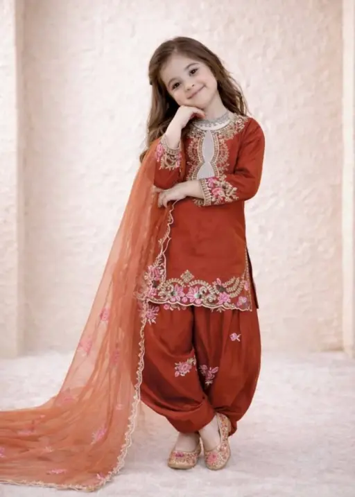 Rust Color small kids Salwar Suit for Wedding