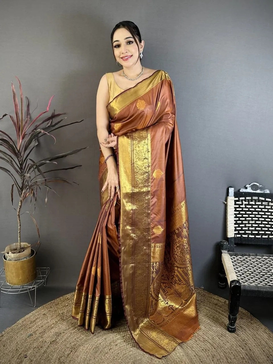 Rust Color Soft Silk Saree