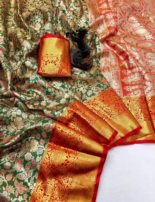 Premium Kanjivaram Silk Floral Zari Saree - Image 3