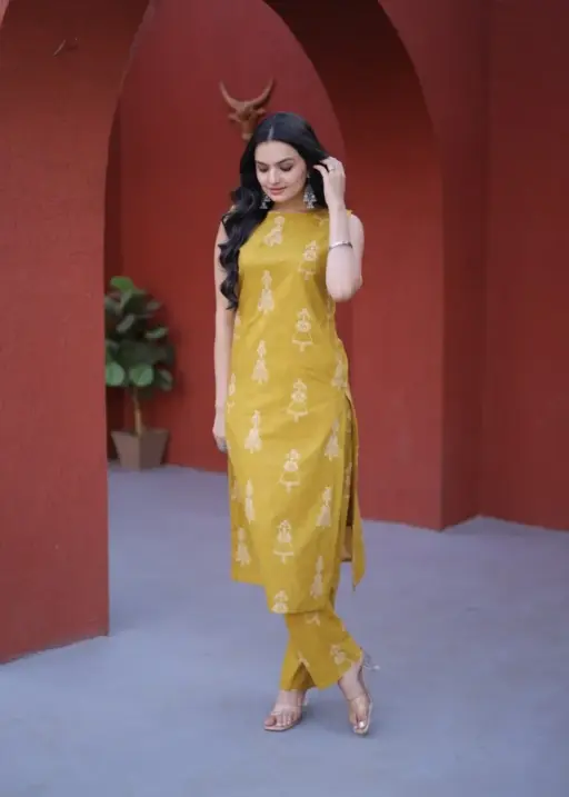 Summer Wear Cotton Printed Sleeveless Kurti Set