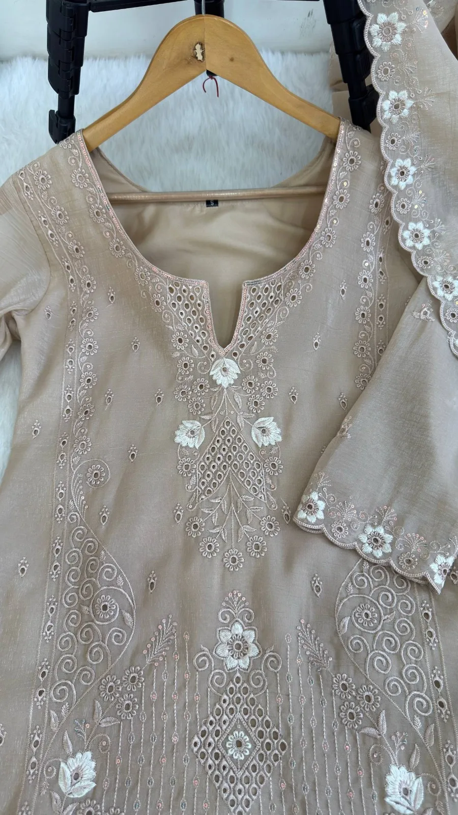 Chiku Cutwork Pakistani Dress for Wedding - Image 3