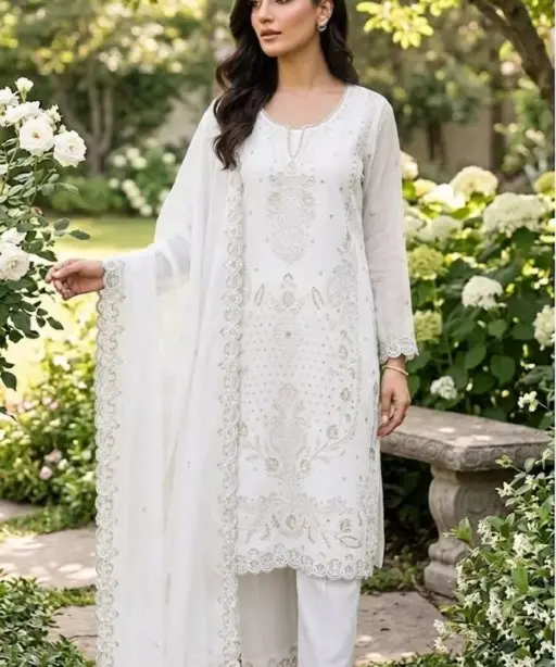 White Cutwork Pakistani Dress for Wedding