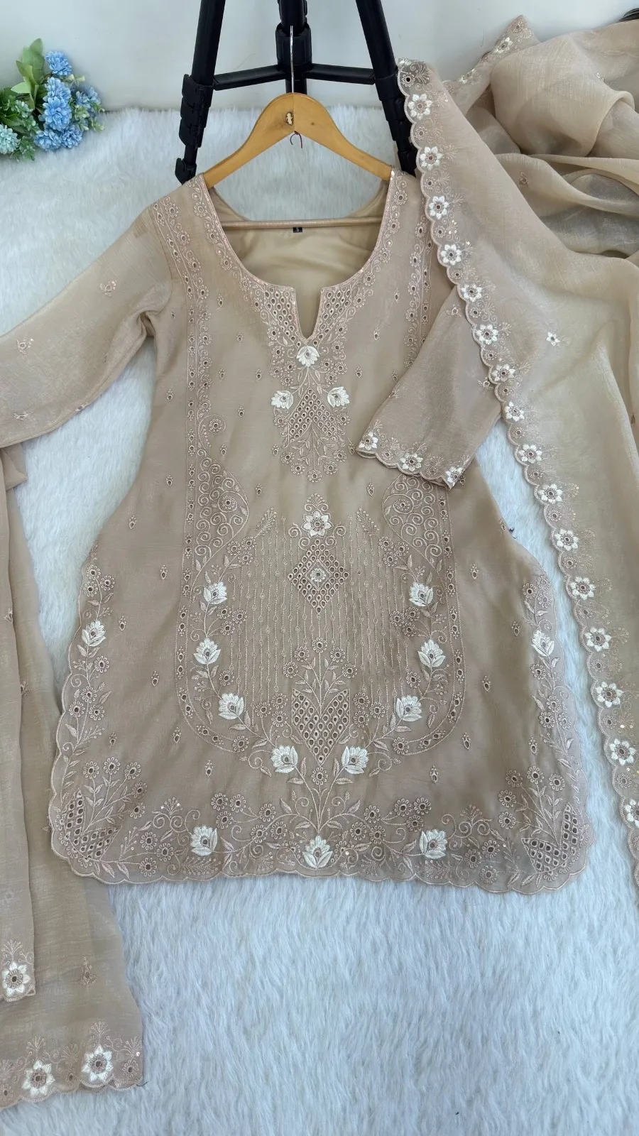 Chiku Cutwork Pakistani Dress for Wedding - Image 2