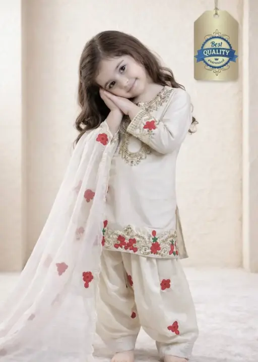 White Embroidery small kids Salwar Suit for Wedding