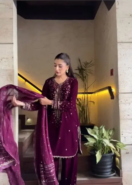 Wine Color Readymade Pant Suit