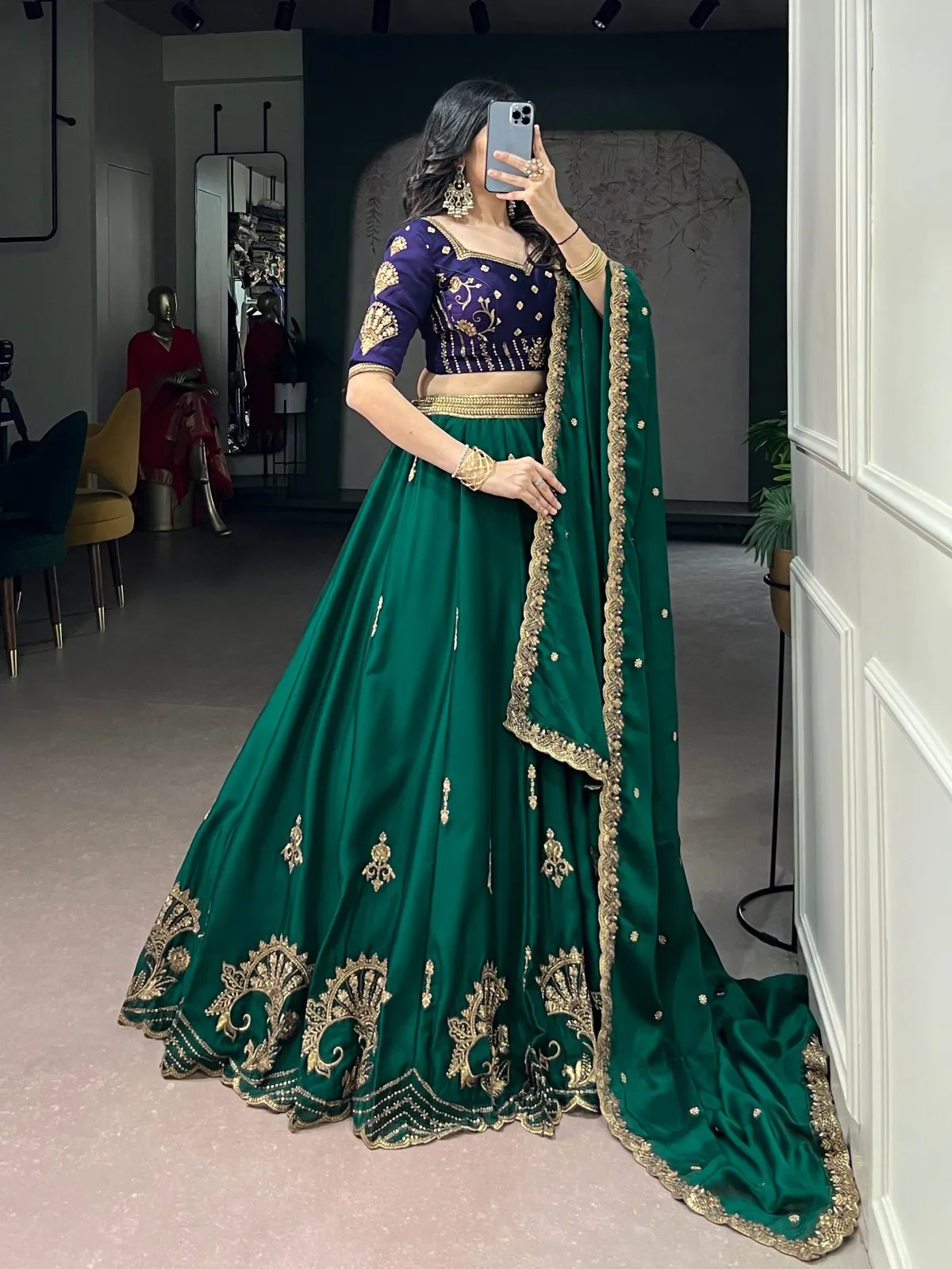 Embellished Green Traditional Lehenga Choli - Image 5
