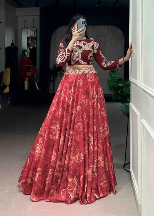 Maroon Floral Wedding Lehenga Choli