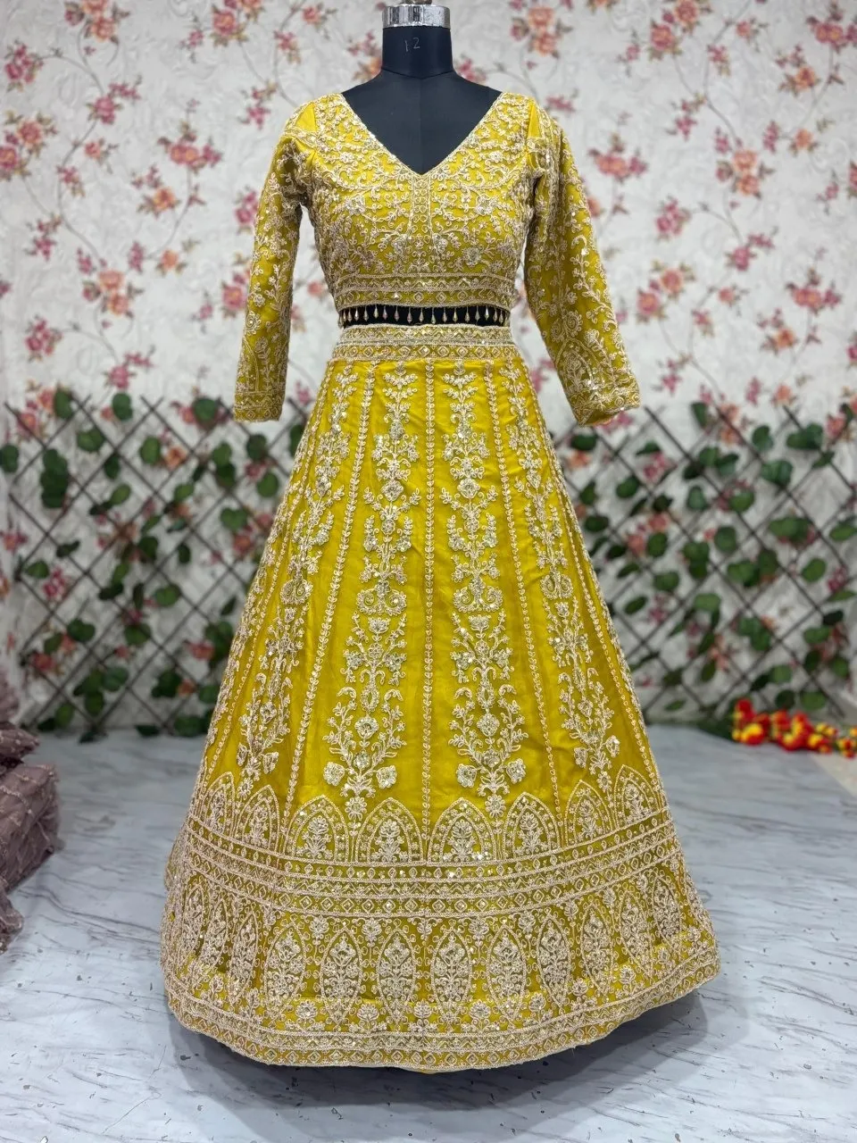 Mustad Yellow Haldi Function Lehenga Blouse - Image 3