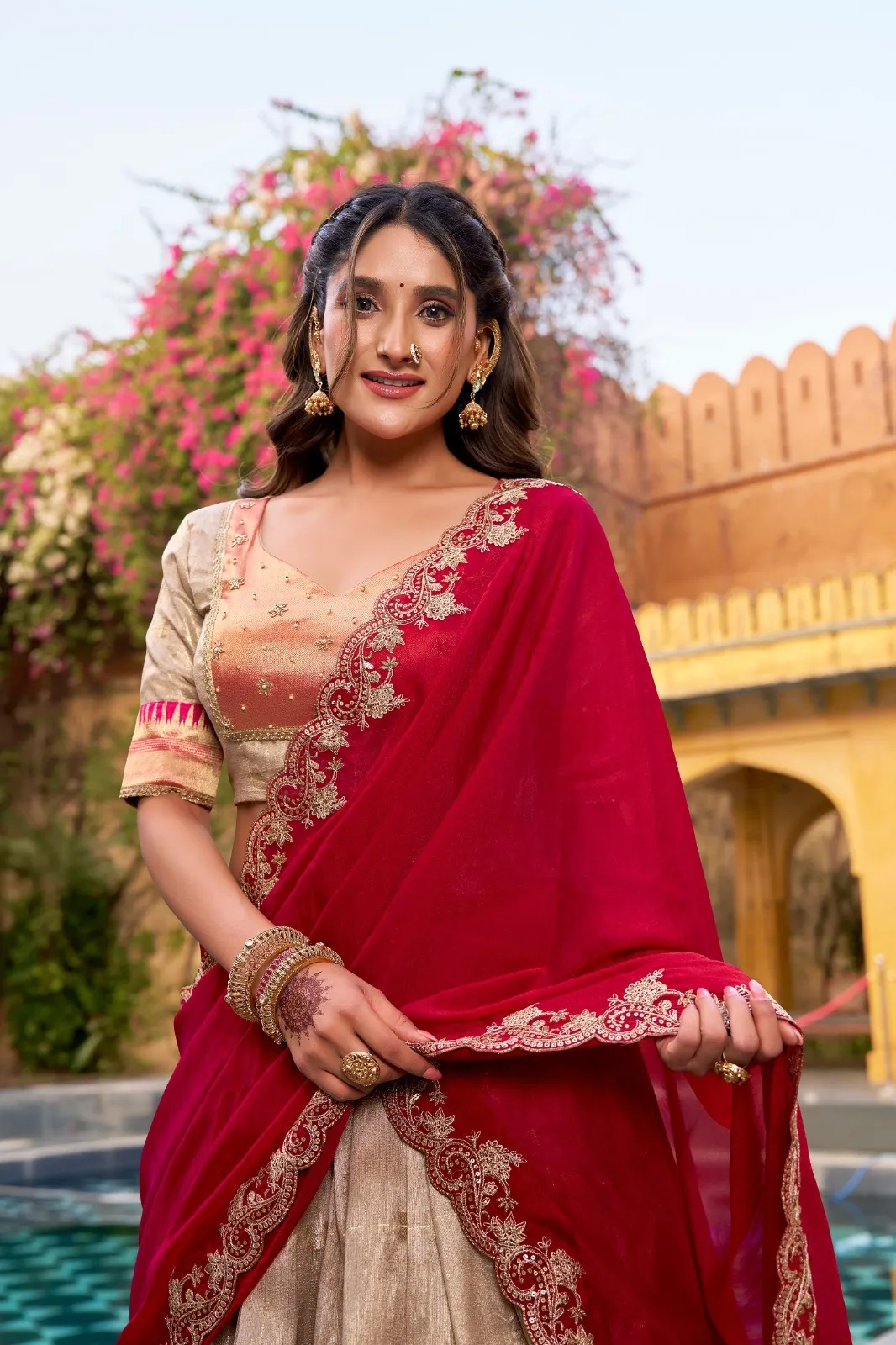 Off White Paithani Silk Wedding Lehenga Season - Image 2