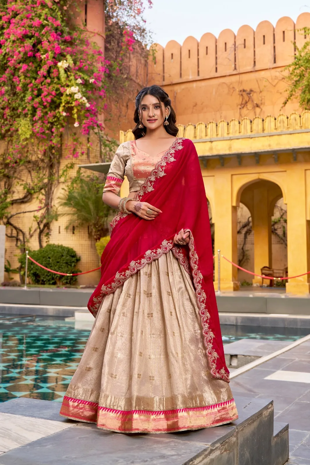 Off White Paithani Silk Wedding Lehenga Season - Image 4