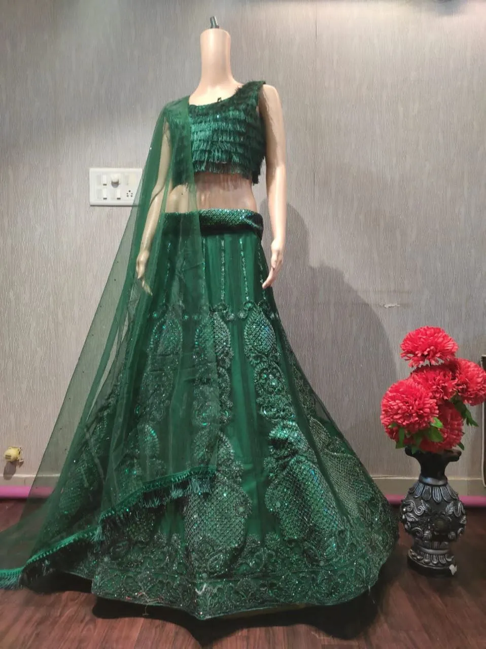 Rashmika Mandana Inspired Green Lehenga Choli - Image 4