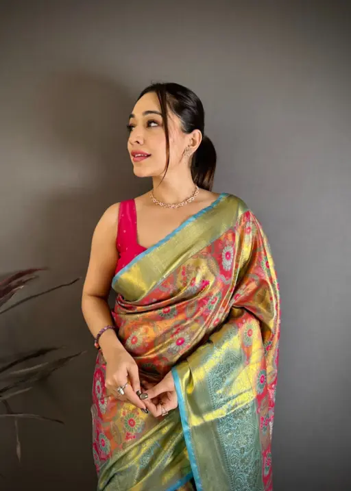 Rust Color Kanjivaram Semi Silk Saree with Zari Border