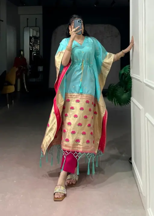Sky Blue Fancy Jacquard Kaftan