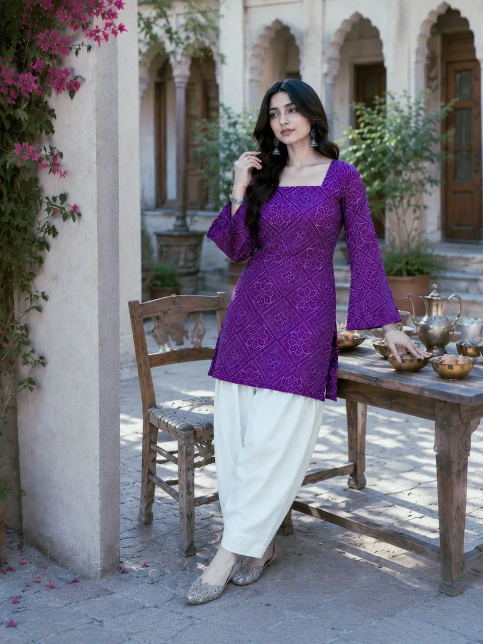 Summer Wear Bandhej Printed kurti with Bottom - Image 5