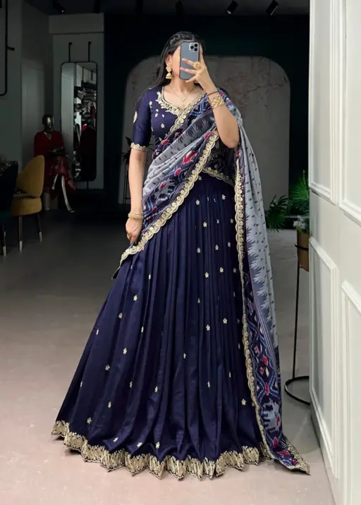 Wedding Special Silk Lehenga with Ikkat Dupatta