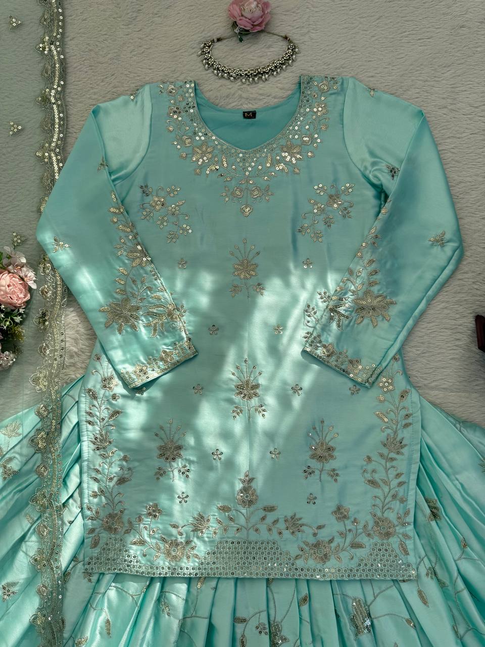 Aamna Sharif Inspired Blue Skirt Suit - Image 8