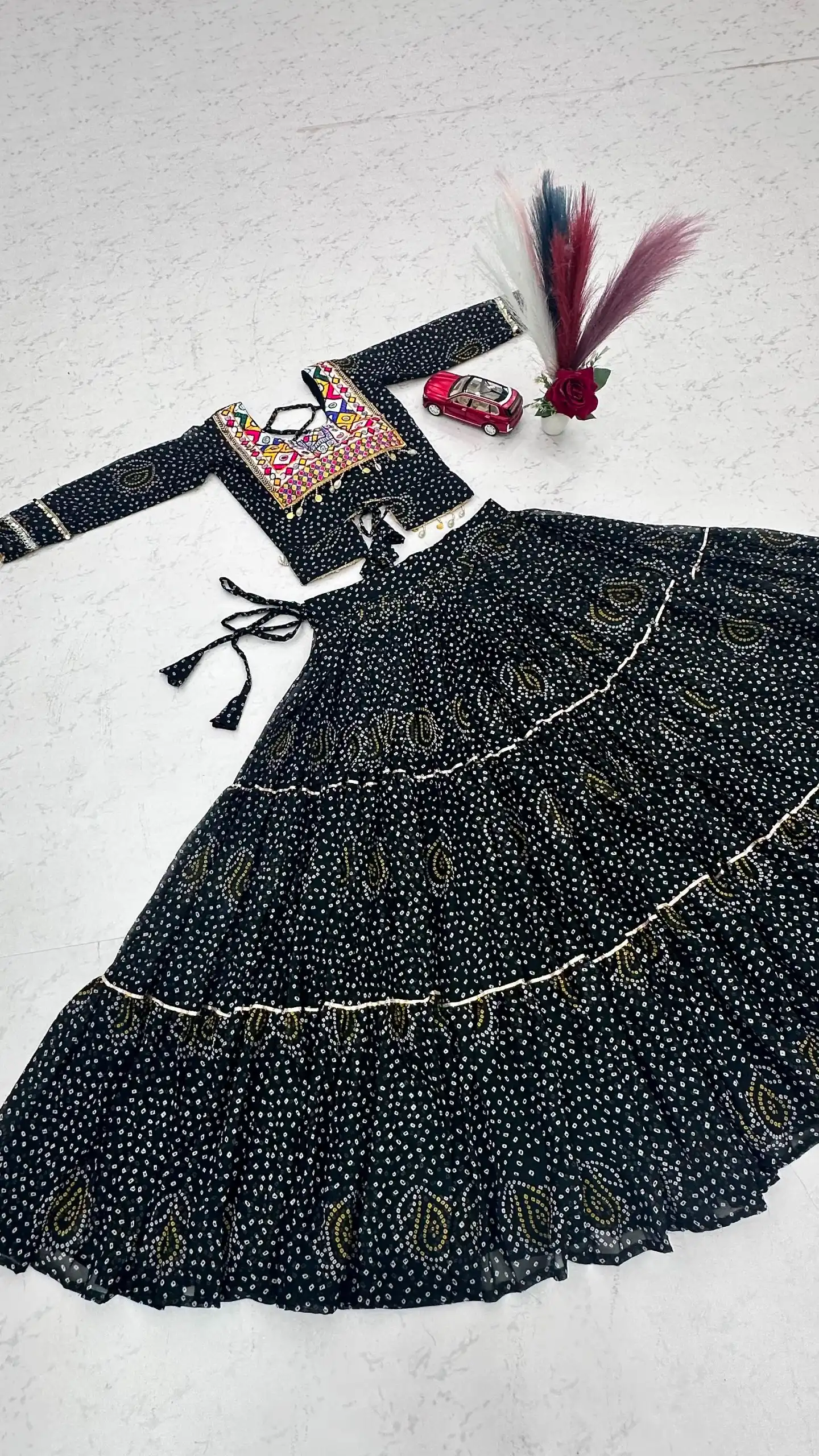 Bandhni Printed Lehenga Choli Co ord Set Black Color - Image 5