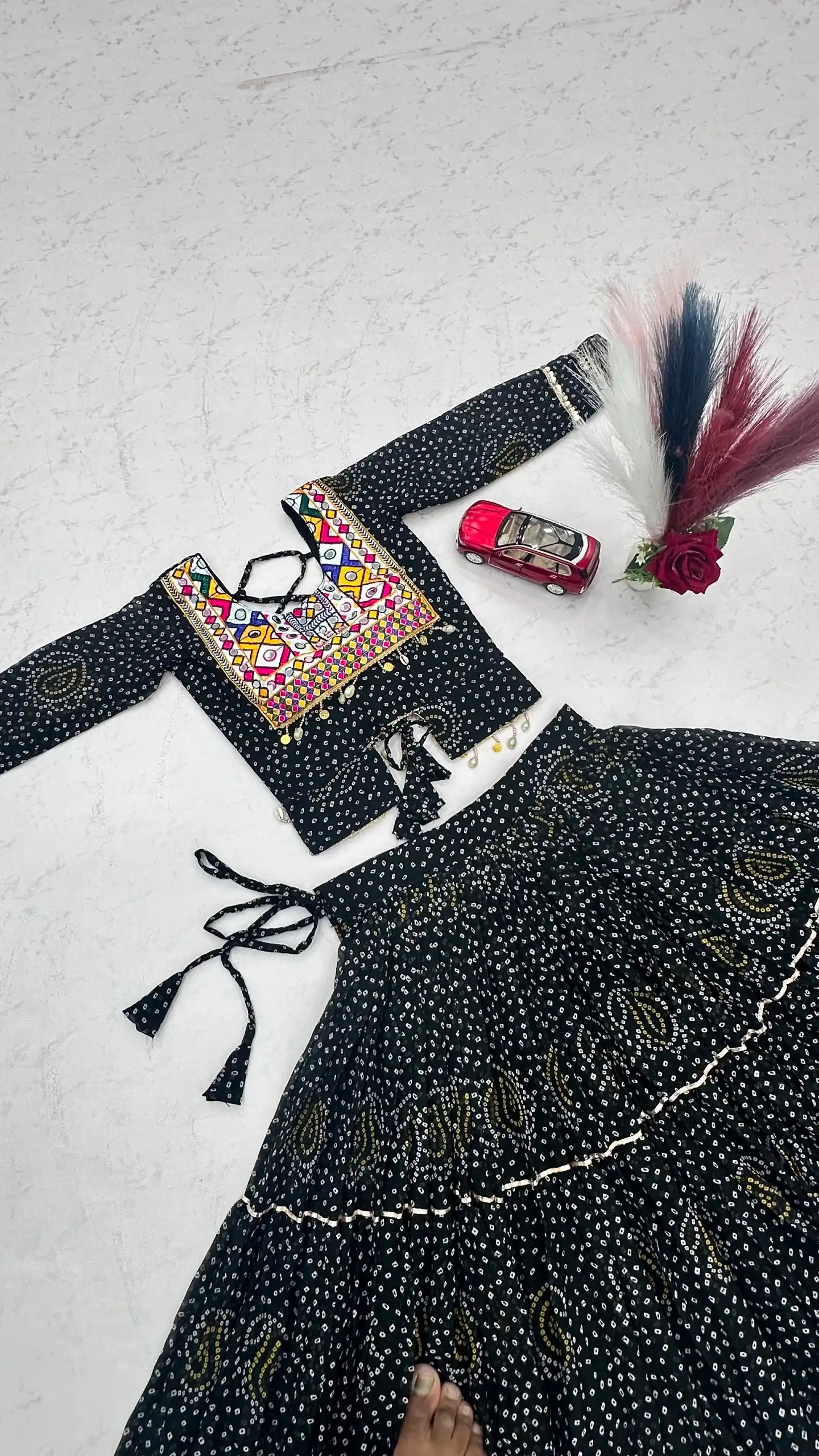 Bandhni Printed Lehenga Choli Co ord Set Black Color - Image 6