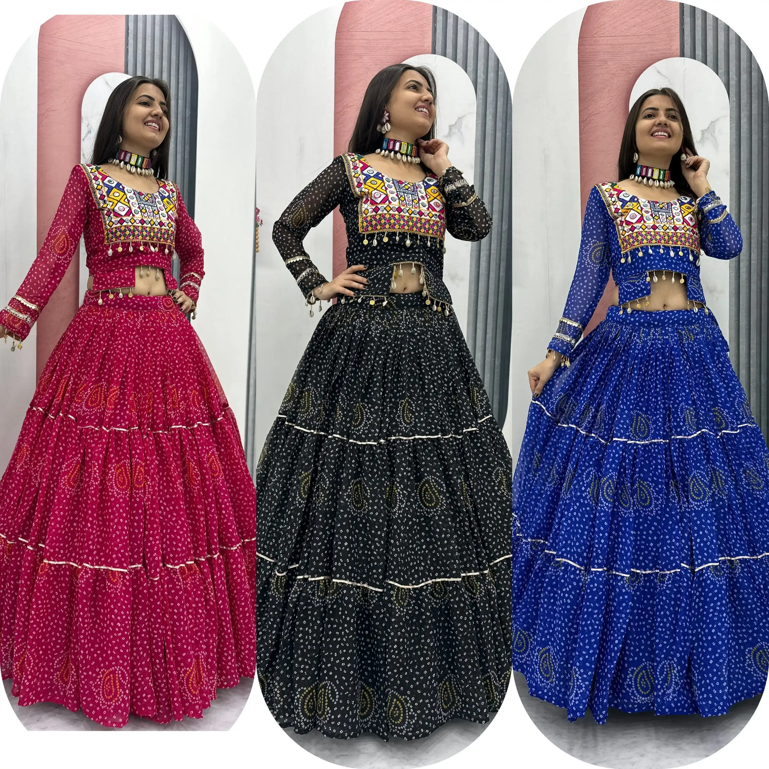 Bandhni Printed Lehenga Choli Co ord Set Black Color - Image 7