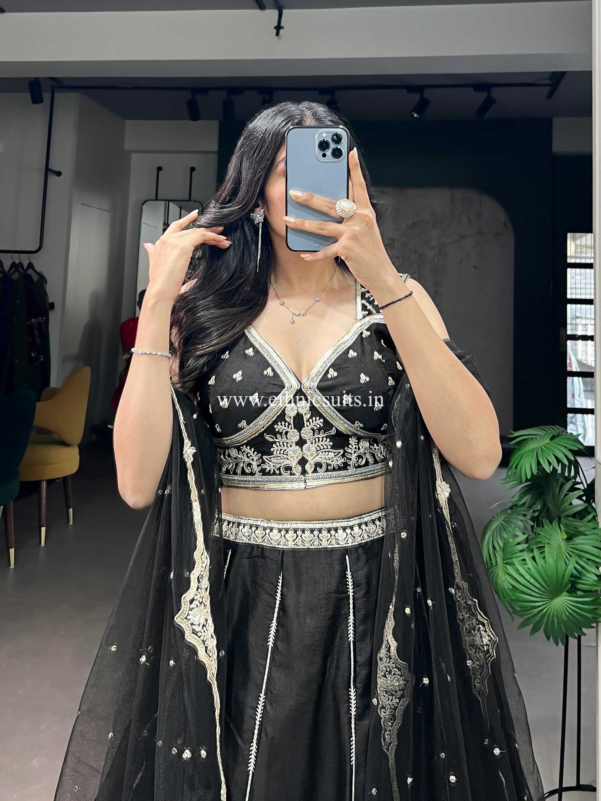 Beautiful Black Lehenga Choli with Black Thread Work - Image 2