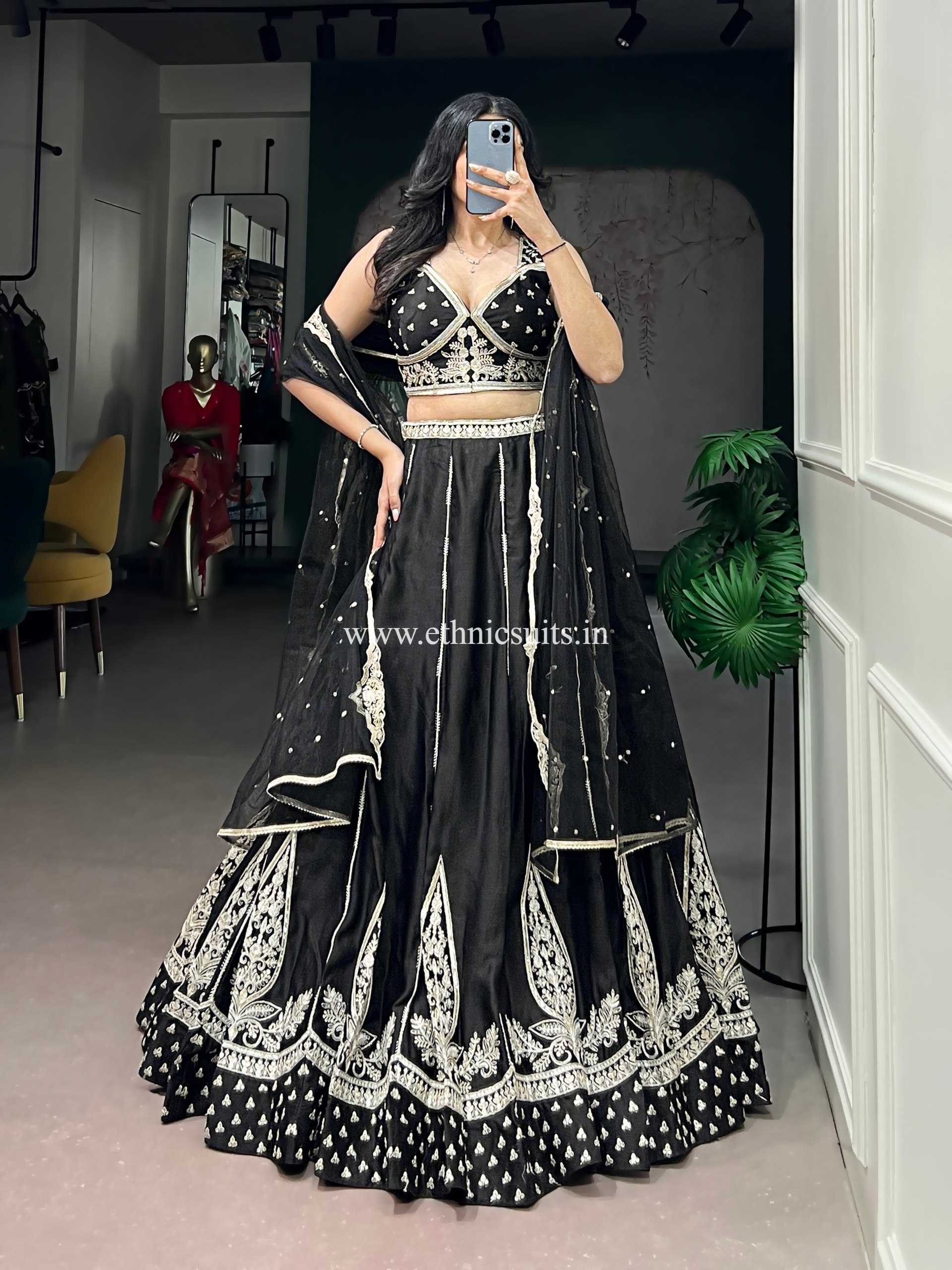 Beautiful Black Lehenga Choli with Black Thread Work - Image 3