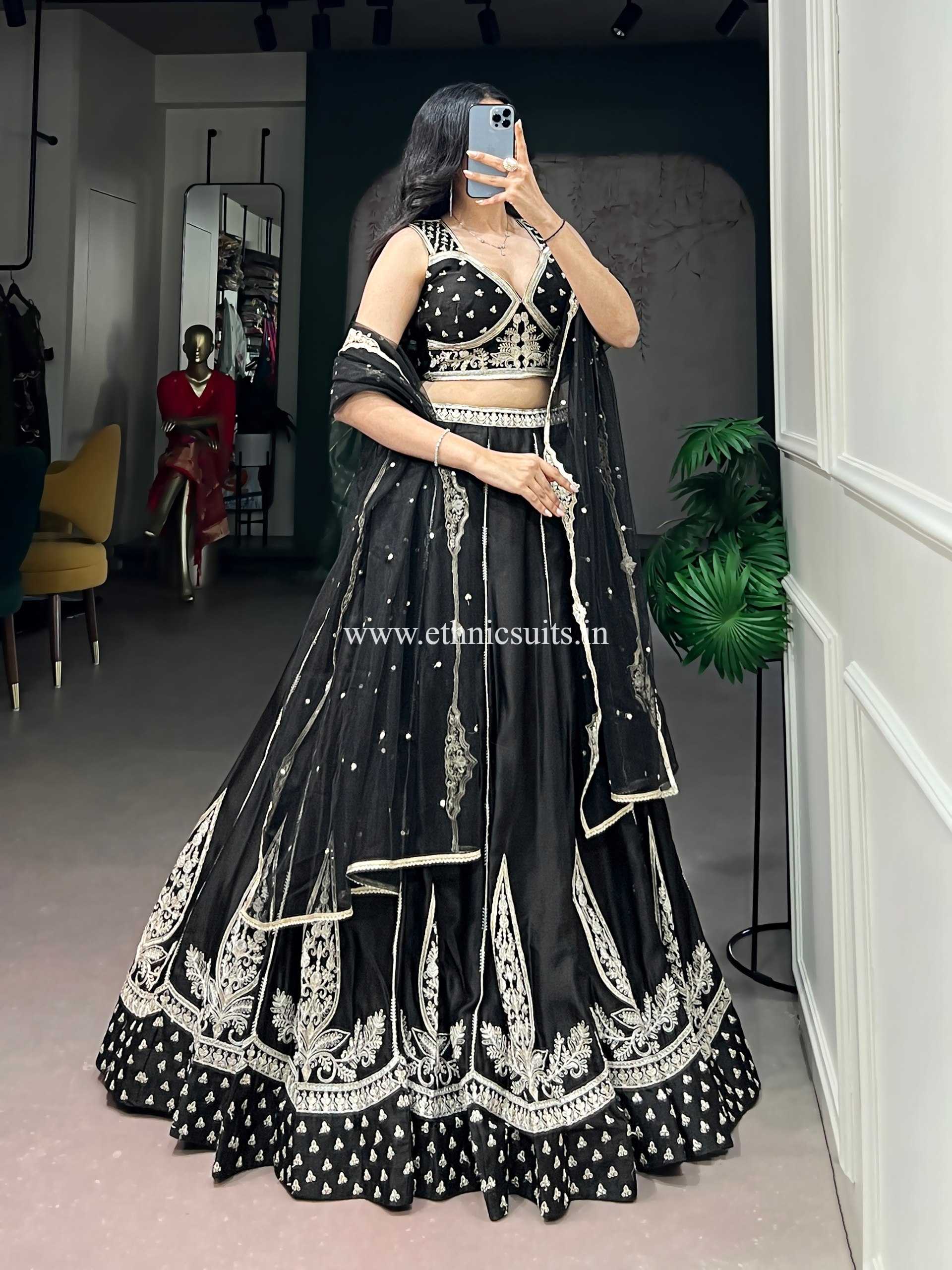 Beautiful Black Lehenga Choli with Black Thread Work - Image 4