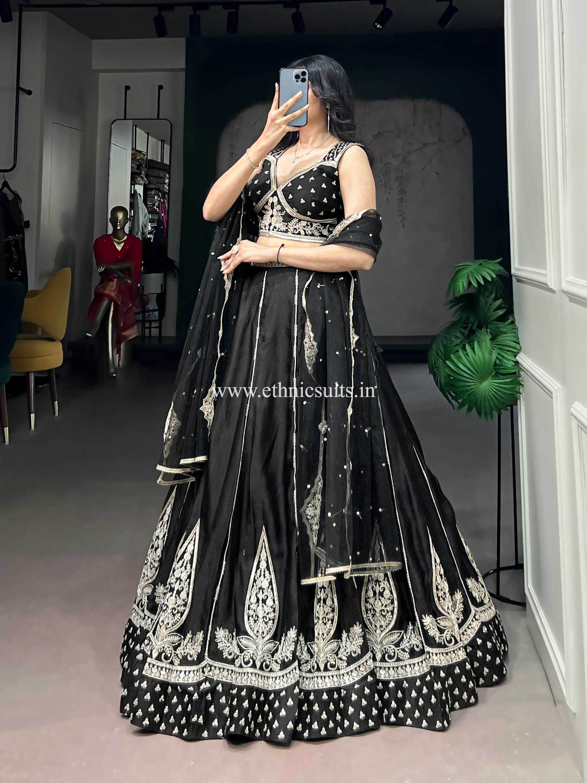 Beautiful Black Lehenga Choli with Black Thread Work - Image 5