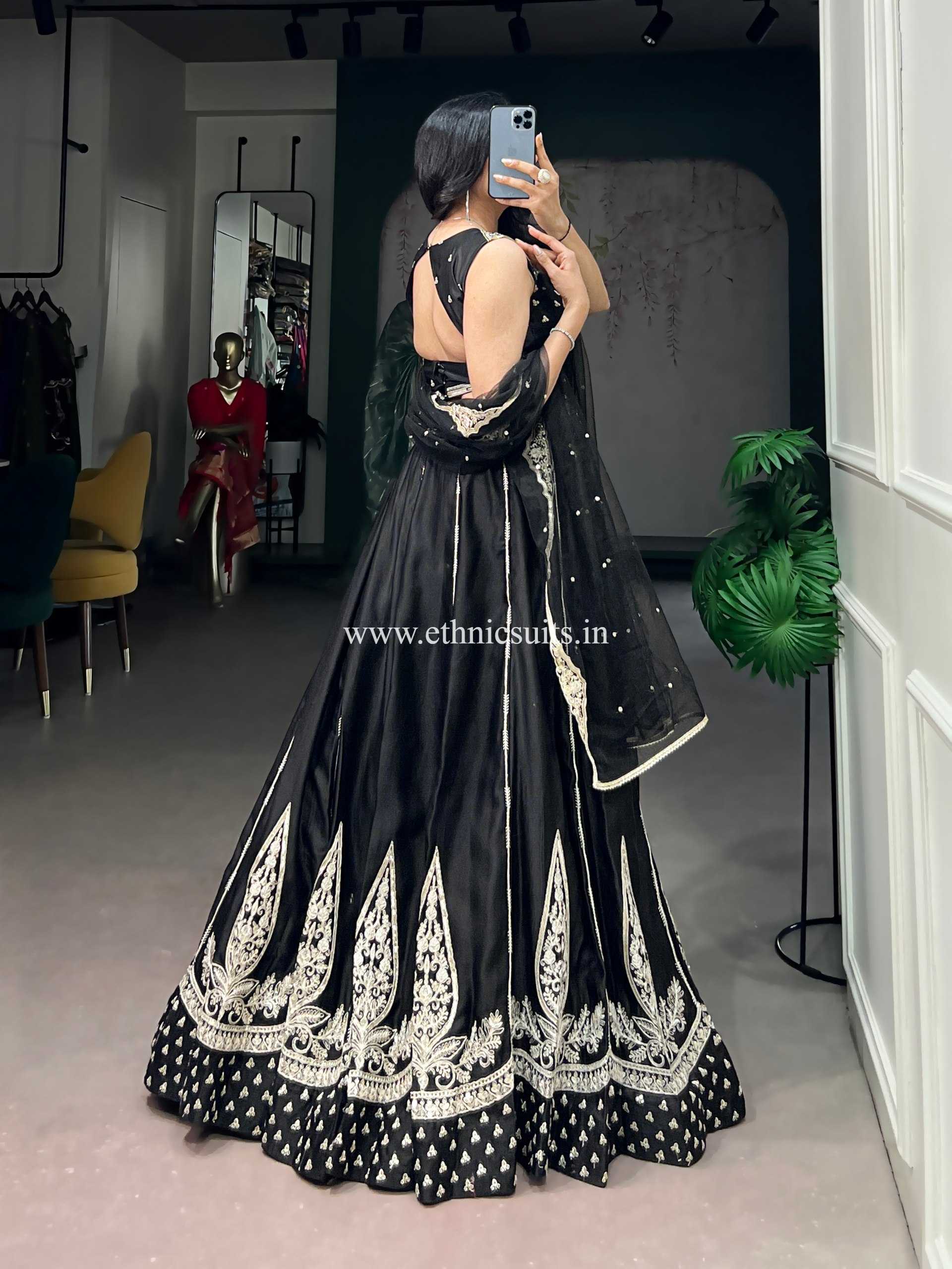 Beautiful Black Lehenga Choli with Black Thread Work - Image 6