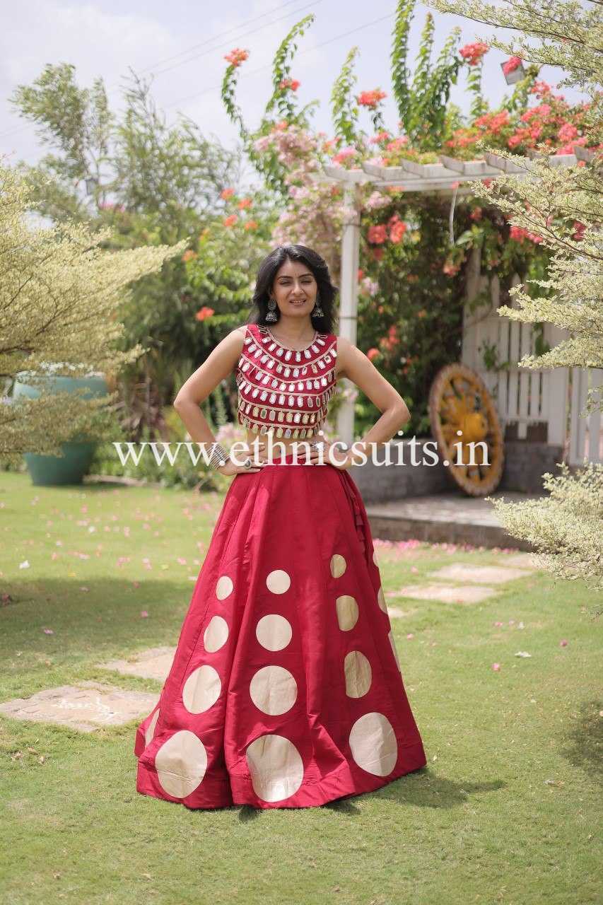 Designer Red Chaniya with Fancy Mirror work Choli for Navratri - Image 3