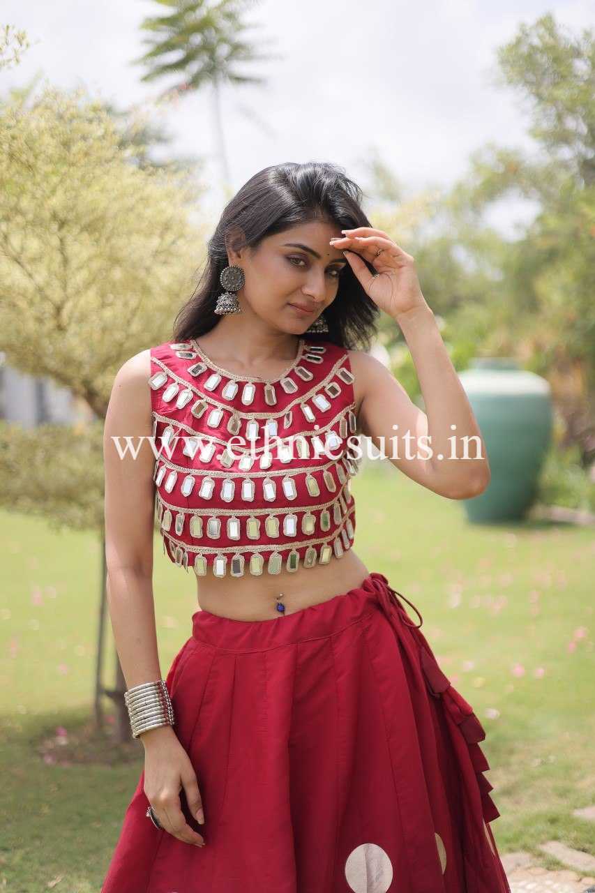 Designer Red Chaniya with Fancy Mirror work Choli for Navratri - Image 4