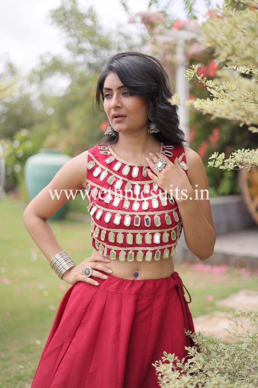 Designer Red Chaniya with Fancy Mirror work Choli for Navratri - Image 5