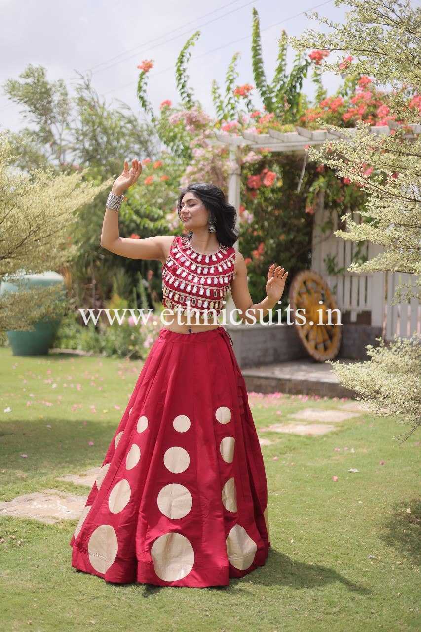 Designer Red Chaniya with Fancy Mirror work Choli for Navratri - Image 6