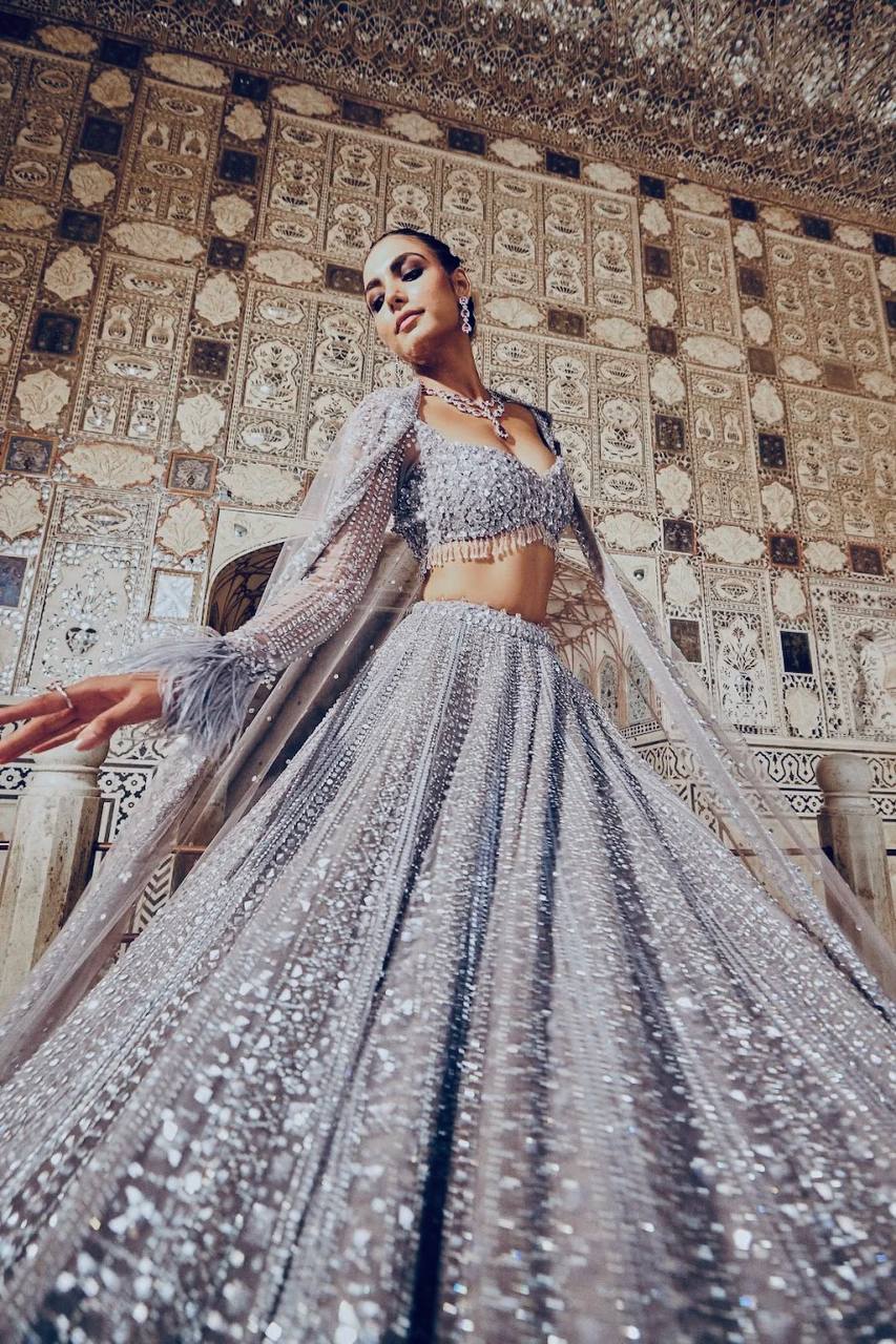 Gray Color Glittery Party Lehenga Blouse - Image 2