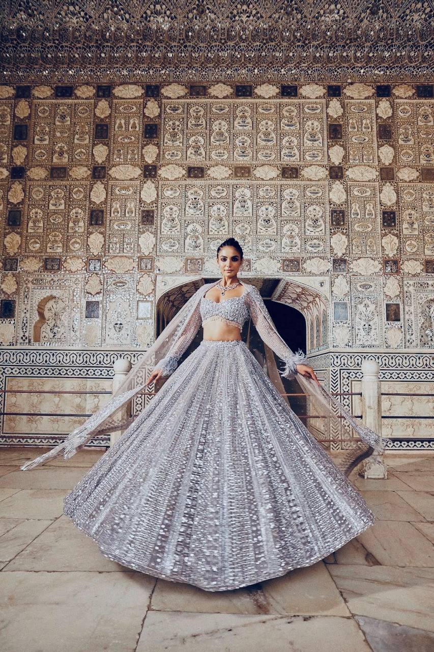 Gray Color Glittery Party Lehenga Blouse - Image 3