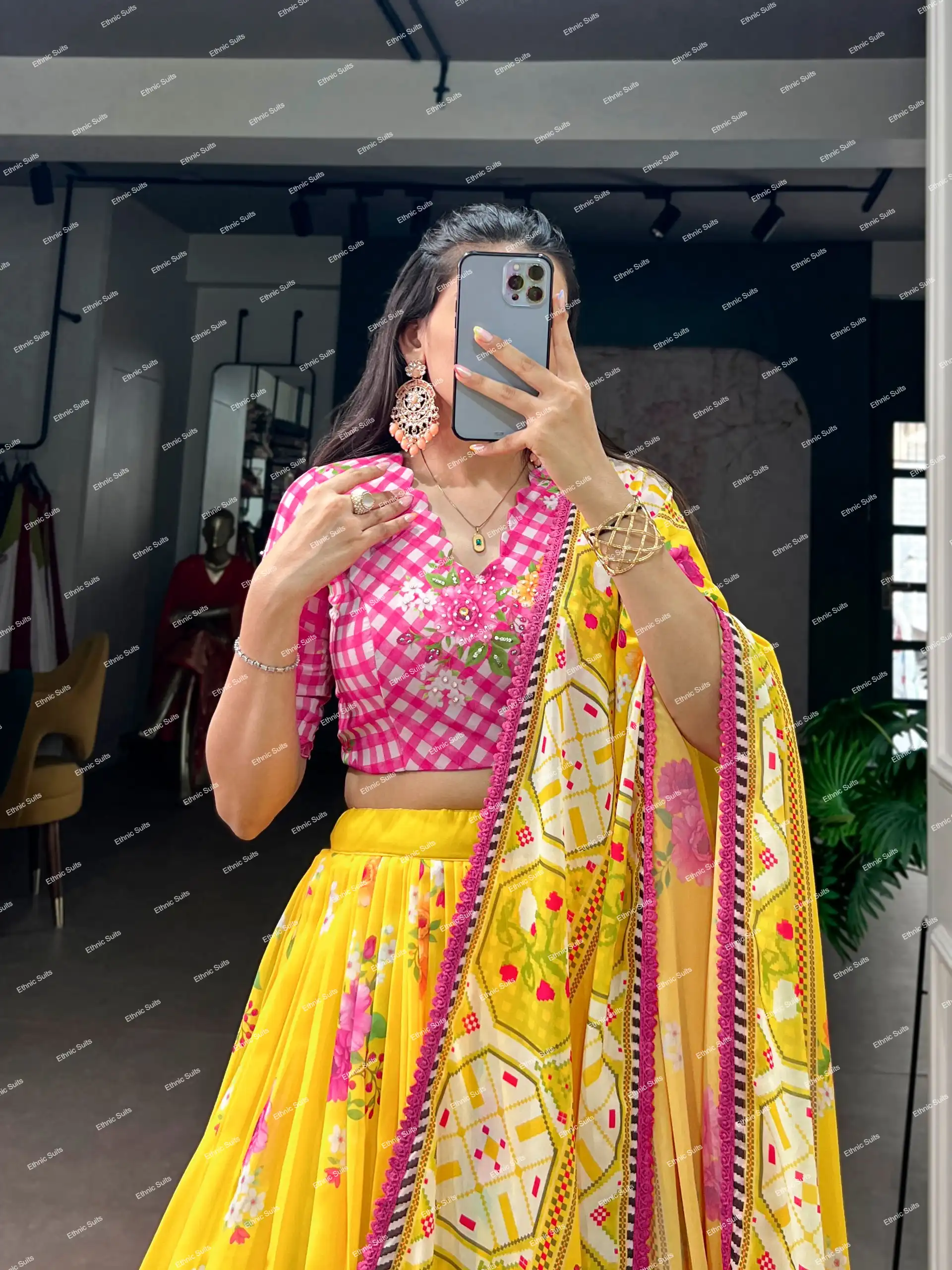 Haldi Ceremony Special Mustard Yellow Floral Lehenga Choli - Image 4