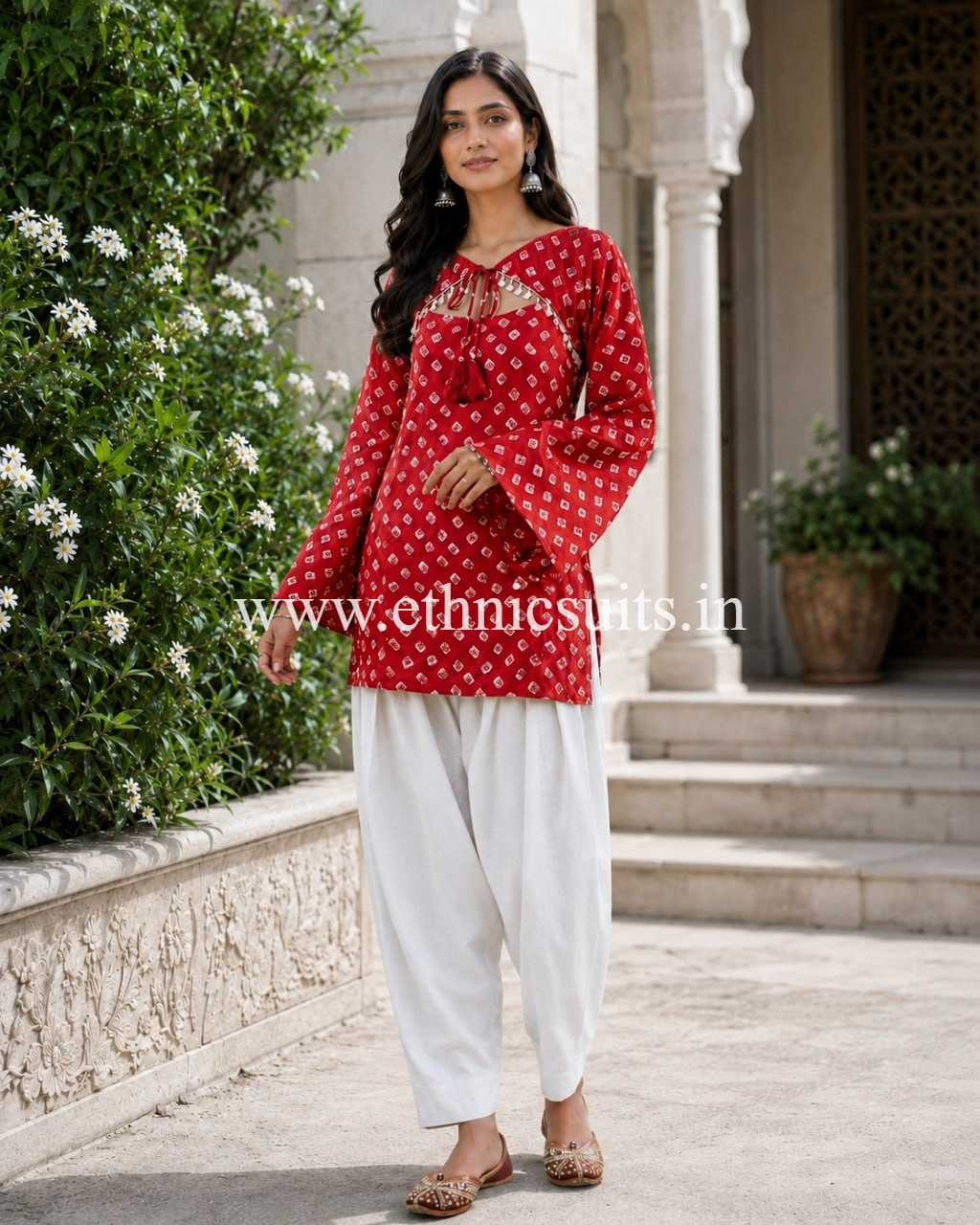 Marron Cotton Printed Boat Neck kurta with Bottom - Image 5