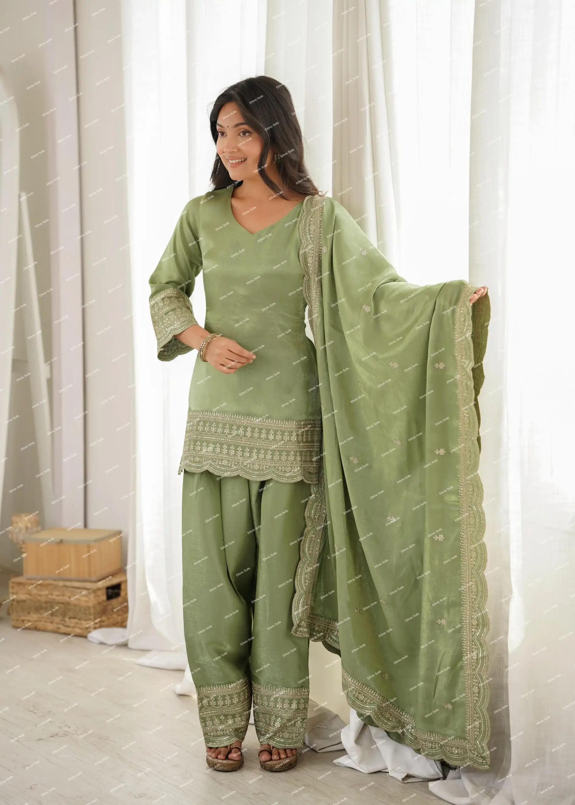 Mint Green Straight Salwar Suit for Women - Image 6